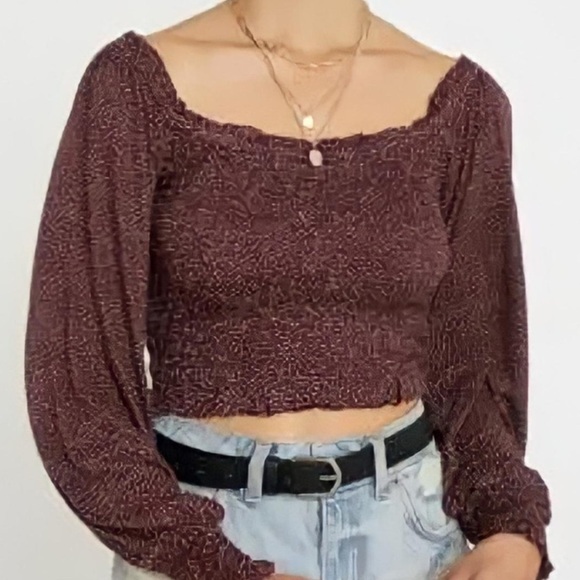Urban Outfitters | New smocked crop blouse/top Womens size M blouson long sleeve - Picture 11 of 11